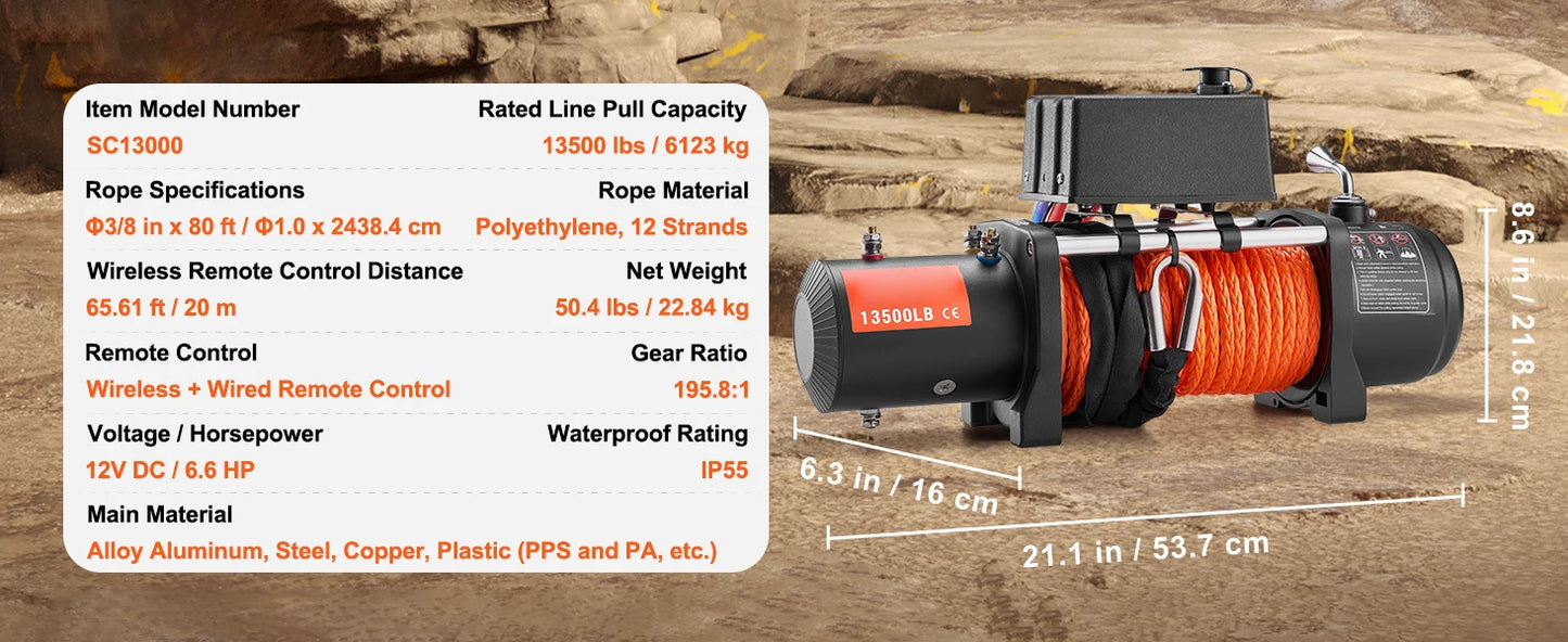 13500lbs Electric Car Truck Winch /80ft cable