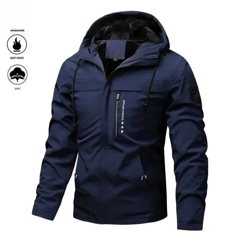 Men's Mid-Length Winter Fleece-Lined Casual Jacket Winter