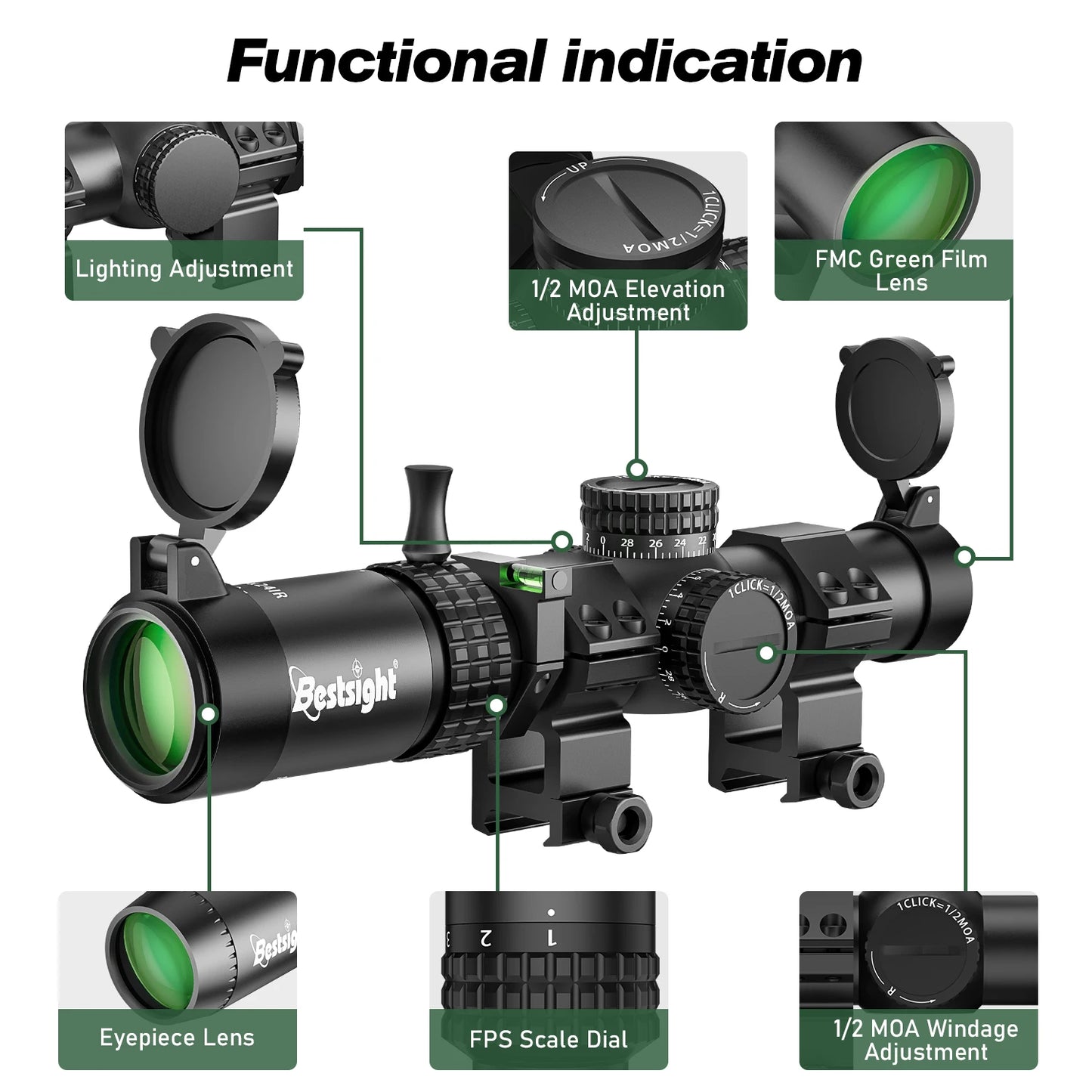 1-5X24 Tactical Optical Rifle Scope Red and Green Illuminated