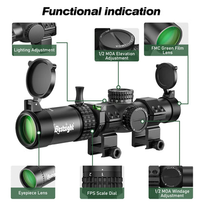 1-5X24 Tactical Optical Rifle Scope Red and Green Illuminated