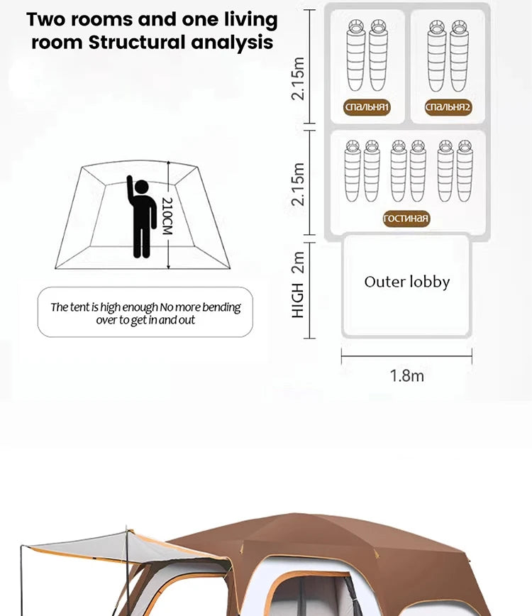Wind and waterproof  2 Room Family Camping Tent