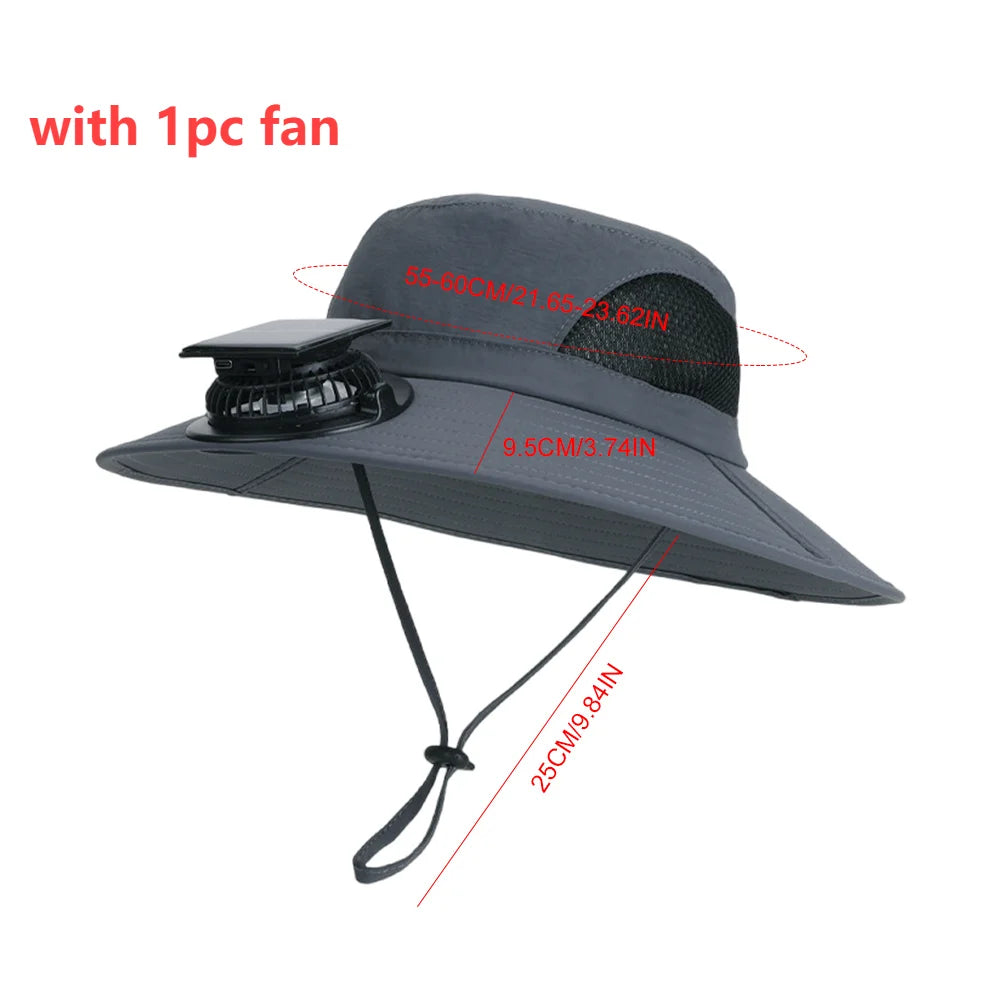 Outdoor Wide Brim Sun Hat With Solar Fan