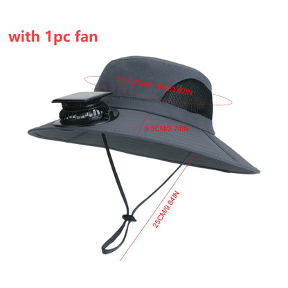 Outdoor Wide Brim Sun Hat With Solar Fan