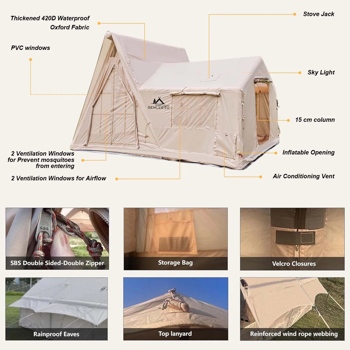 Large Inflatable Cabin Tent for 4-Seasons