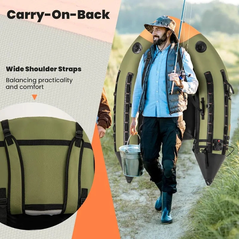 Inflatable Fishing Belly Boat w/ Fish Rule