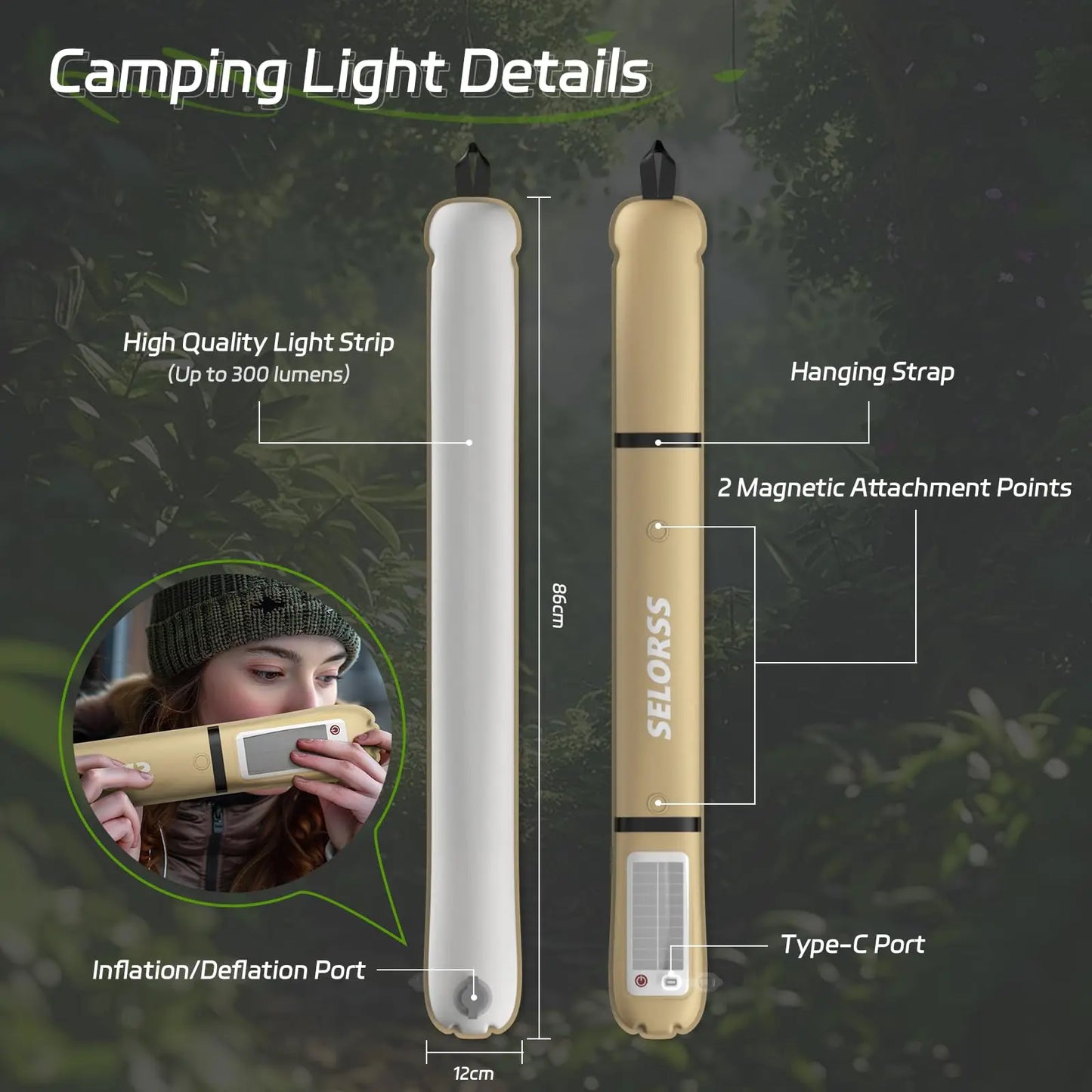 Waterproof Portable Solar Camping Lantern 2000mAh