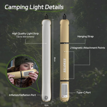 Waterproof Portable Solar Camping Lantern 2000mAh
