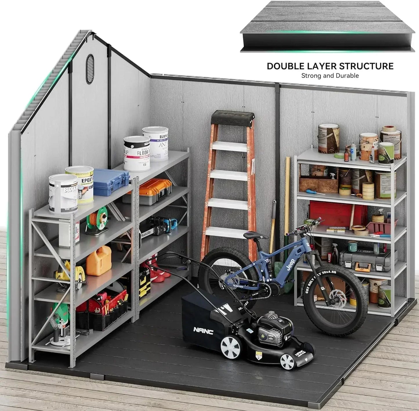8x8ft Outdoor Resin Lockable Storage Shed with Floor,