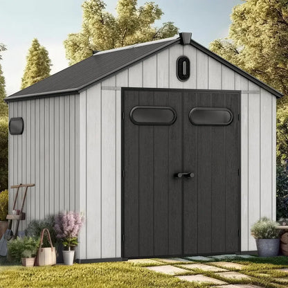 8x8ft Outdoor Resin Lockable Storage Shed with Floor,