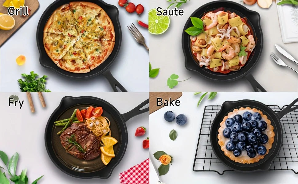 3PCS Pre-Seasoned Cast Iron Skillet Set,