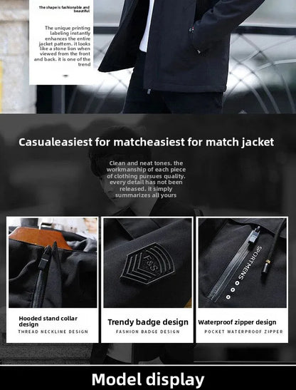 Men's Mid-Length Winter Fleece-Lined Casual Jacket Winter