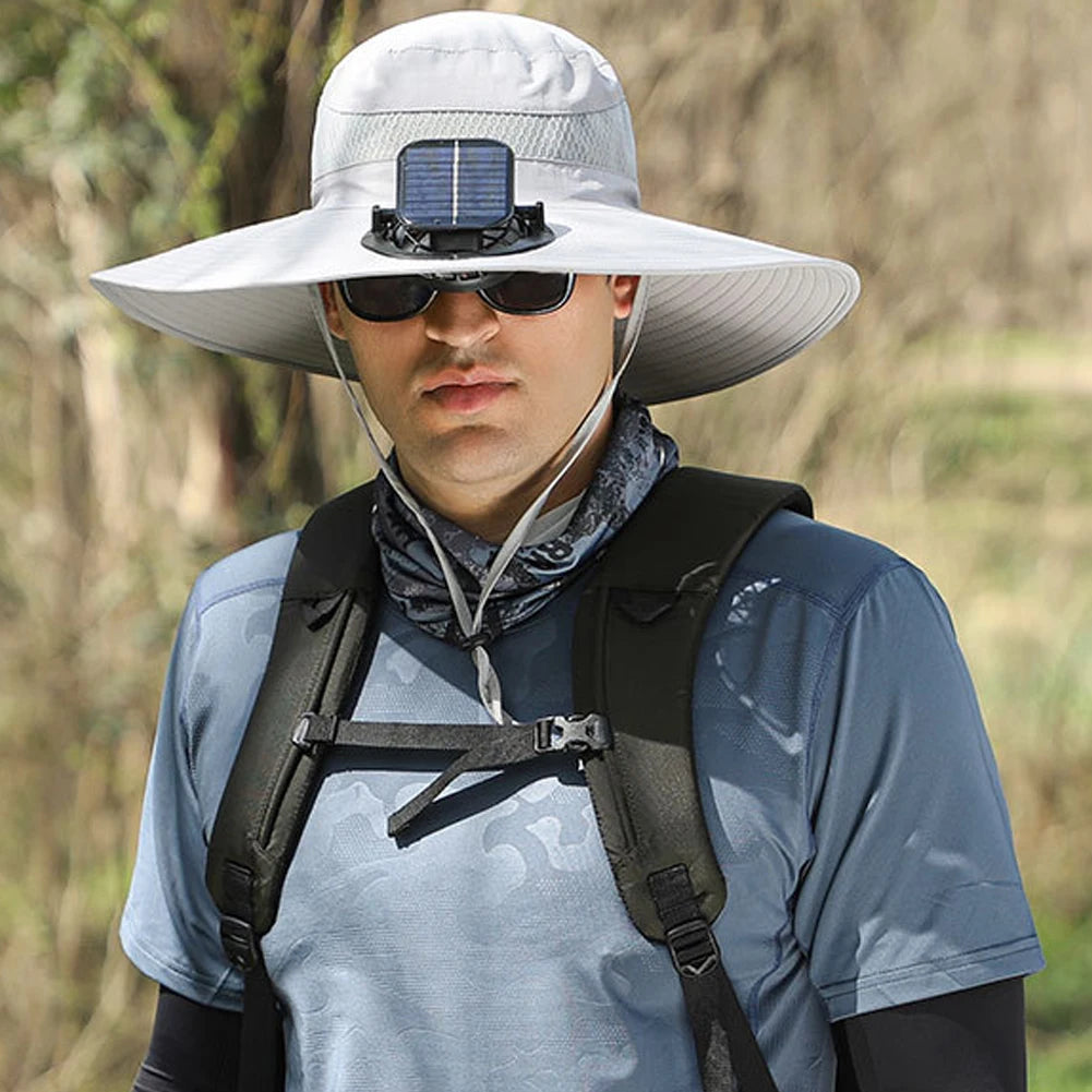 Outdoor Wide Brim Sun Hat With Solar Fan