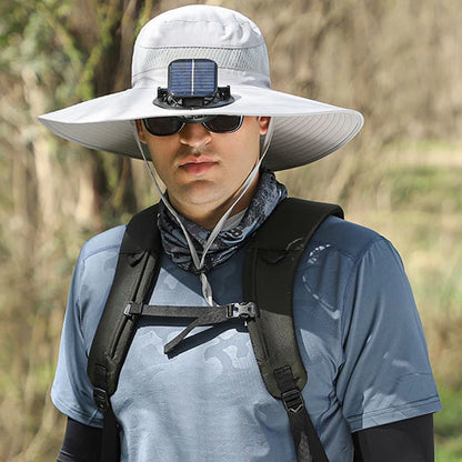 Outdoor Wide Brim Sun Hat With Solar Fan