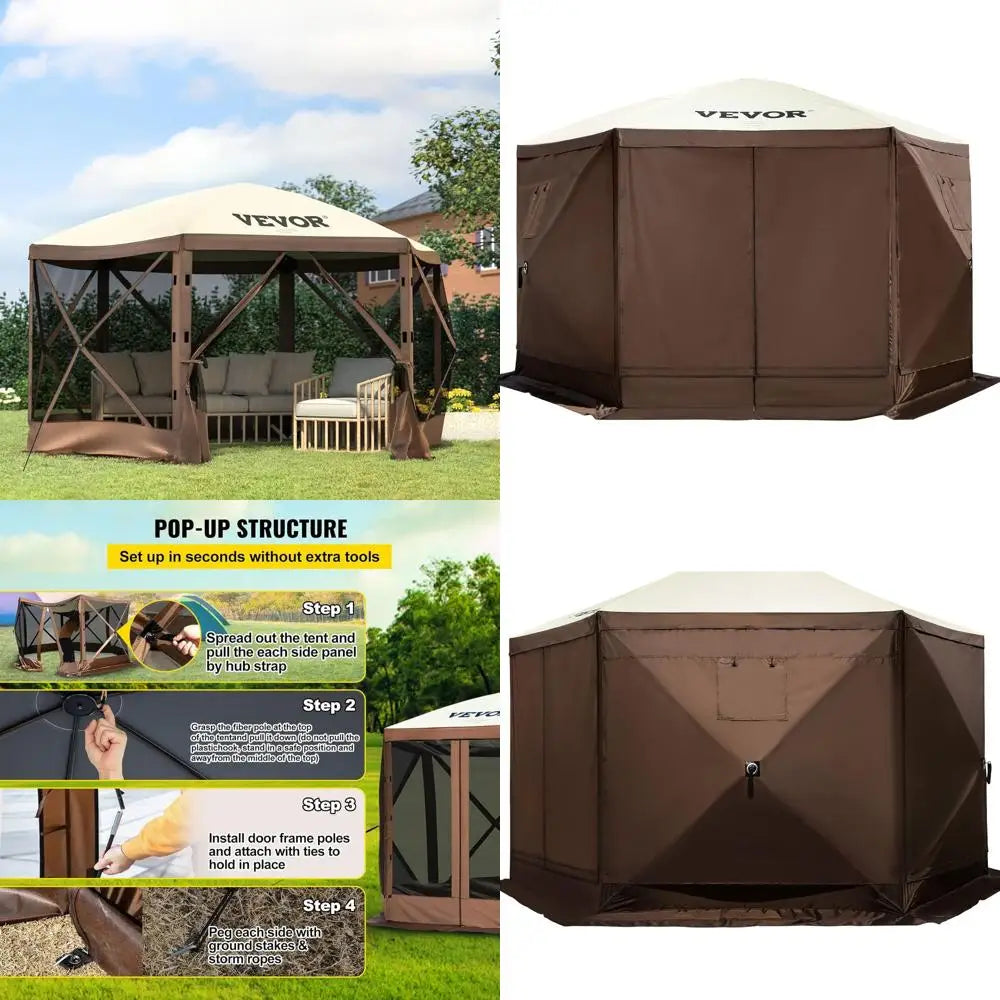 6 Sided  Shelter Camping Tent with Mesh Windows