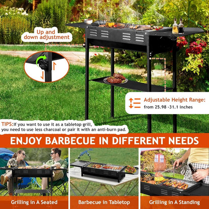Portable Foldable Charcoal Grill with Storage Shelf