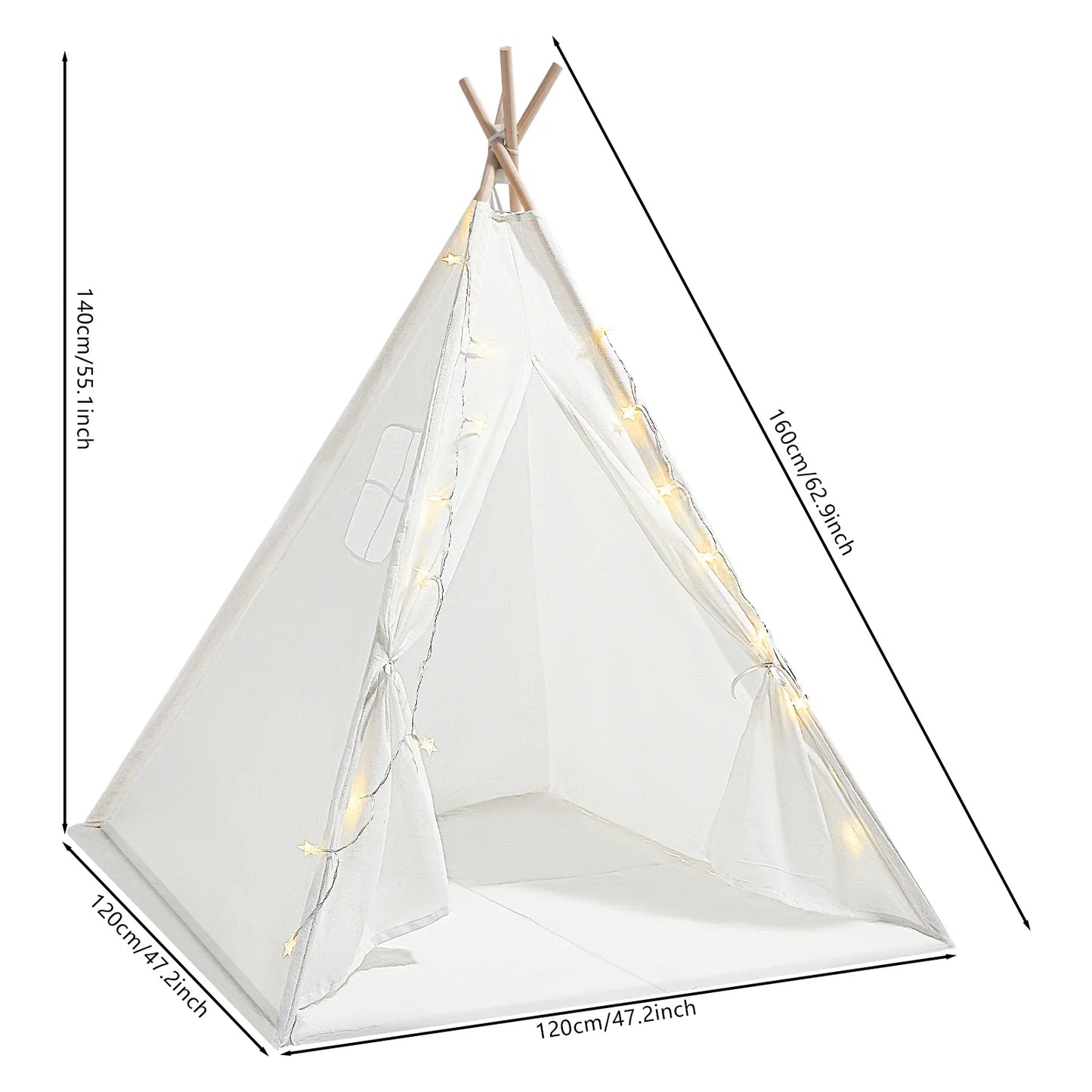 Kids Teepee Tent with Light & Padded Mat