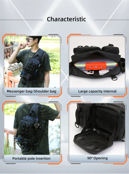 Male Hiking Crossbody Fishing Rod & Lure bag.