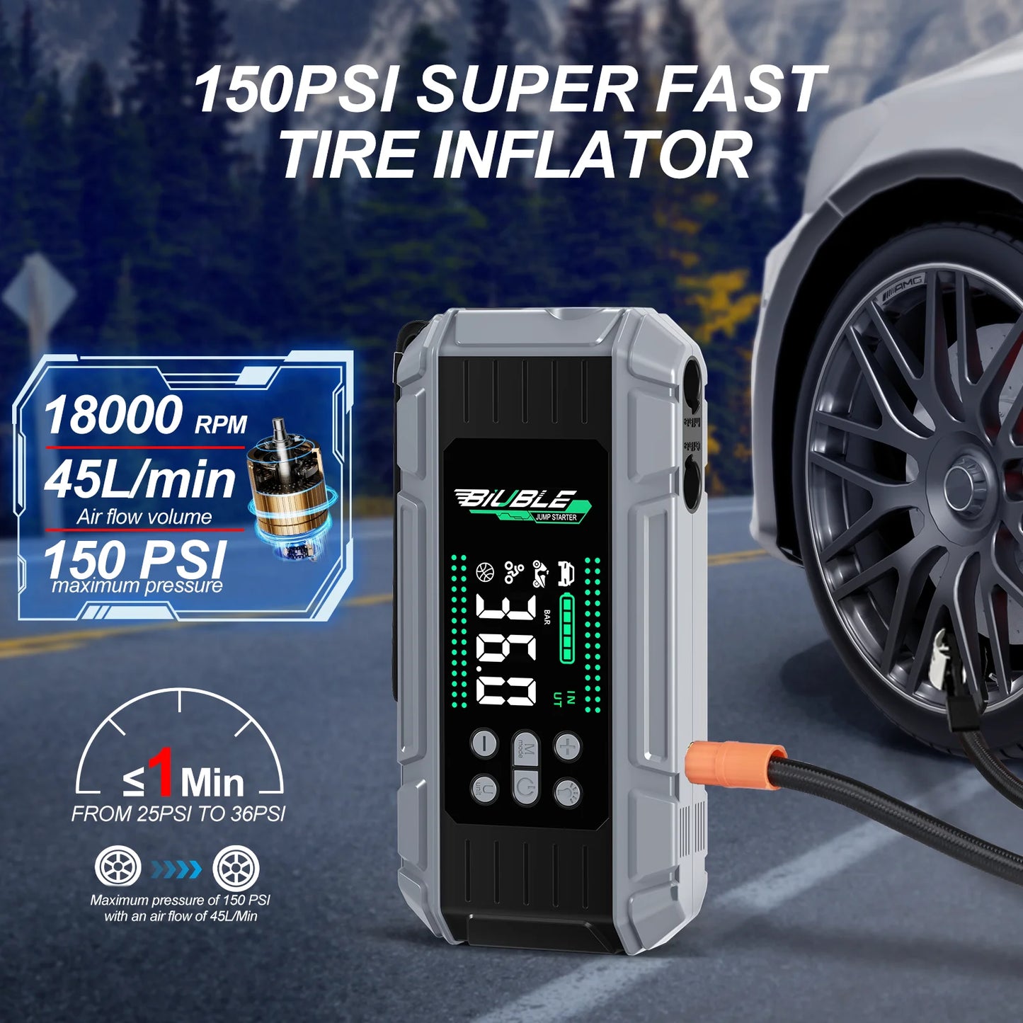 Car Jump Starter & Air Pump 150PSI Air Compressor
