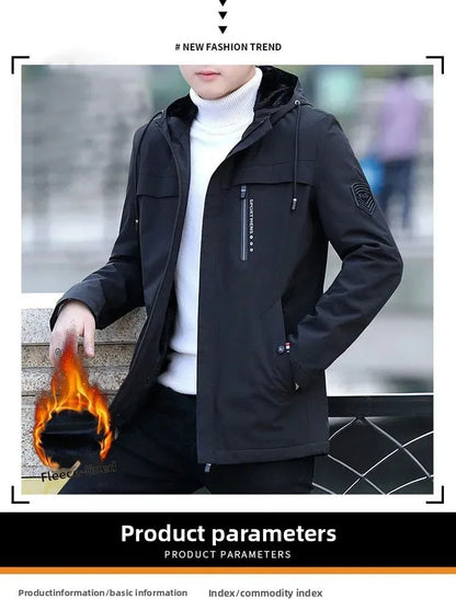 Men's Mid-Length Winter Fleece-Lined Casual Jacket Winter