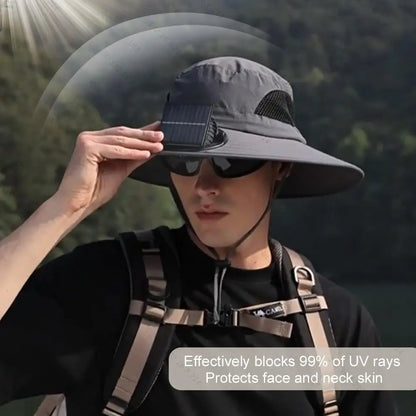 Outdoor Wide Brim Sun Hat With Solar Fan