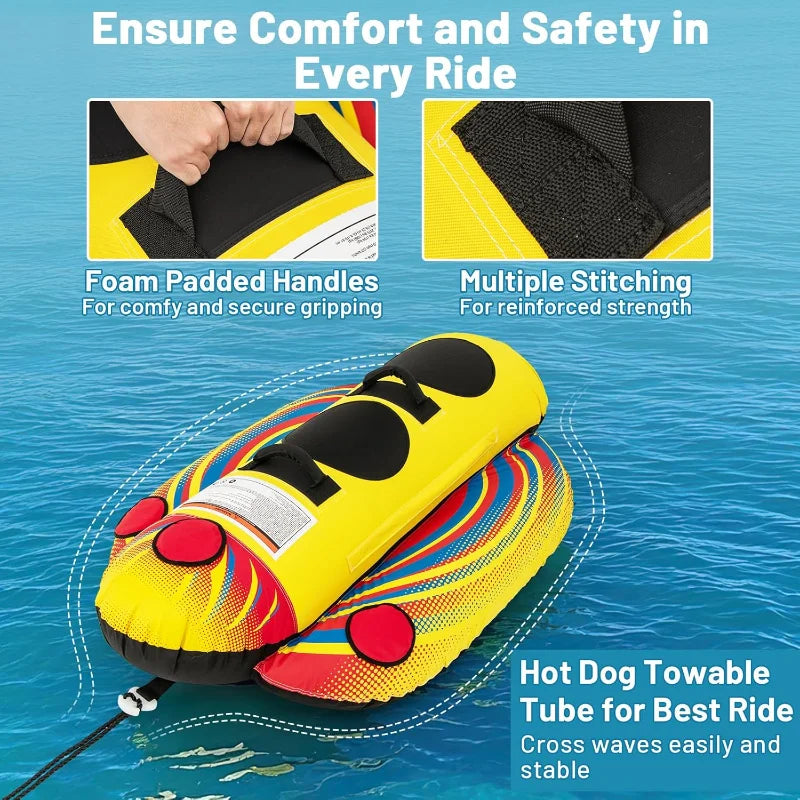 Inflatable Towable Tube 1-2 Rider Hot Dog Tube