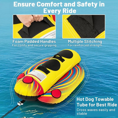 Inflatable Towable Tube 1-2 Rider Hot Dog Tube