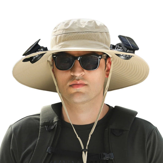 Outdoor Wide Brim Sun Hat With Solar Fan