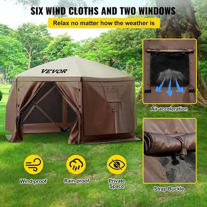 6 Sided  Shelter Camping Tent with Mesh Windows