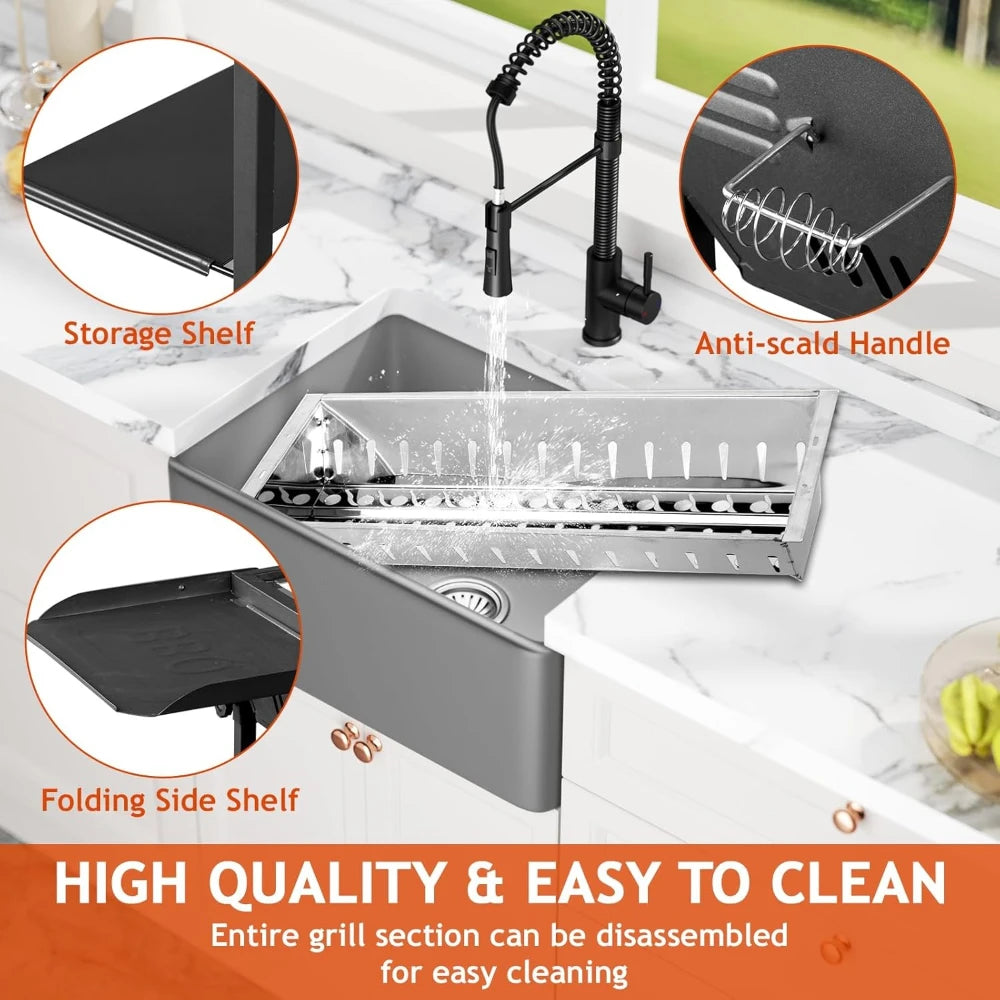 Portable Foldable Charcoal Grill with Storage Shelf