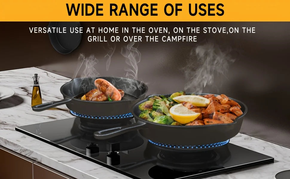 3PCS Pre-Seasoned Cast Iron Skillet Set,