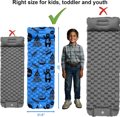 Kids Inflatable Sleeping Pad /Built-in Pump