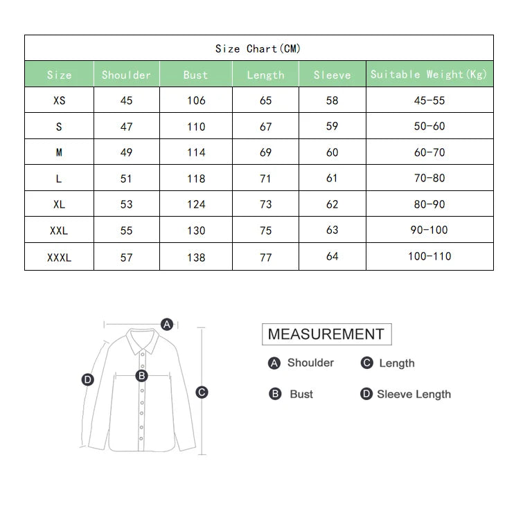 Winter  Windproof Design

With its windproof design, this jacket offers protection against chilly winds, keeping you warm and comfortable.



Loose Fit

The loose fit design of this jacket allows for freedom of movement, maki
