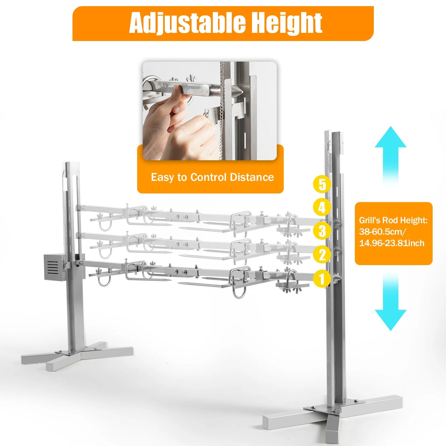 53" Automatic BBQ Rotisserie Grill Kit Height Adjustable