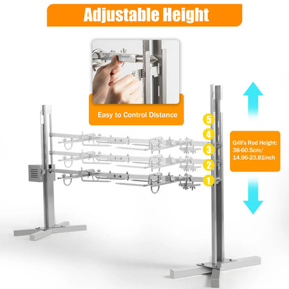 53" Automatic BBQ Rotisserie Grill Kit Height Adjustable