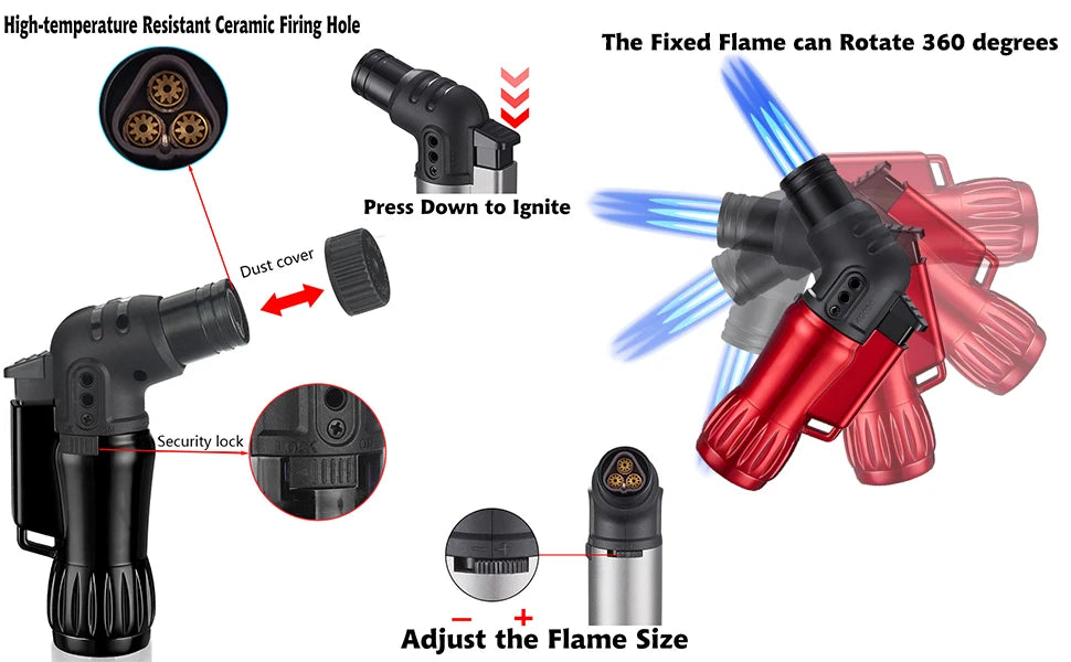 Windproof 2pcs/Set Triple Jet Flame Torch Lighter
