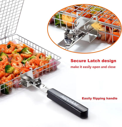 Large BBQ Grill Basket with Removable Handle