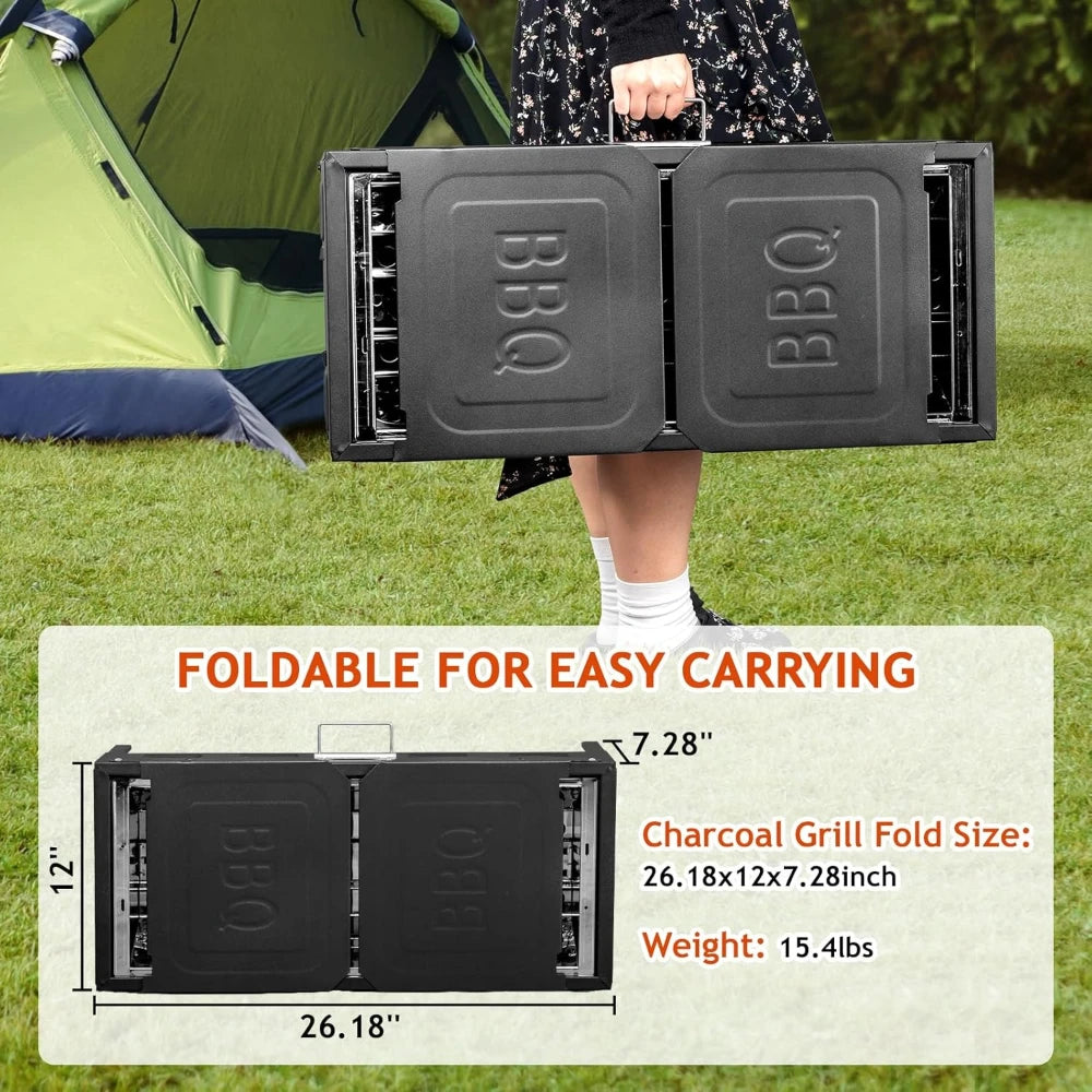 Portable Foldable Charcoal Grill with Storage Shelf