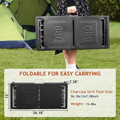 Portable Foldable Charcoal Grill with Storage Shelf