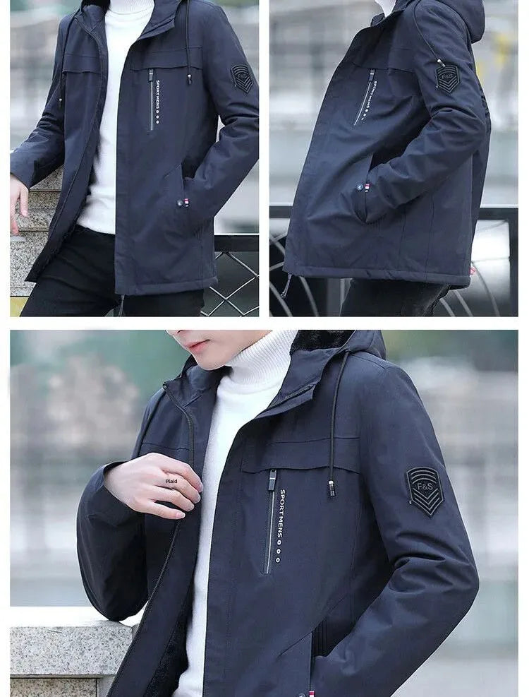 Men's Mid-Length Winter Fleece-Lined Casual Jacket Winter