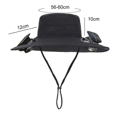 Outdoor Wide Brim Sun Hat With Solar Fan