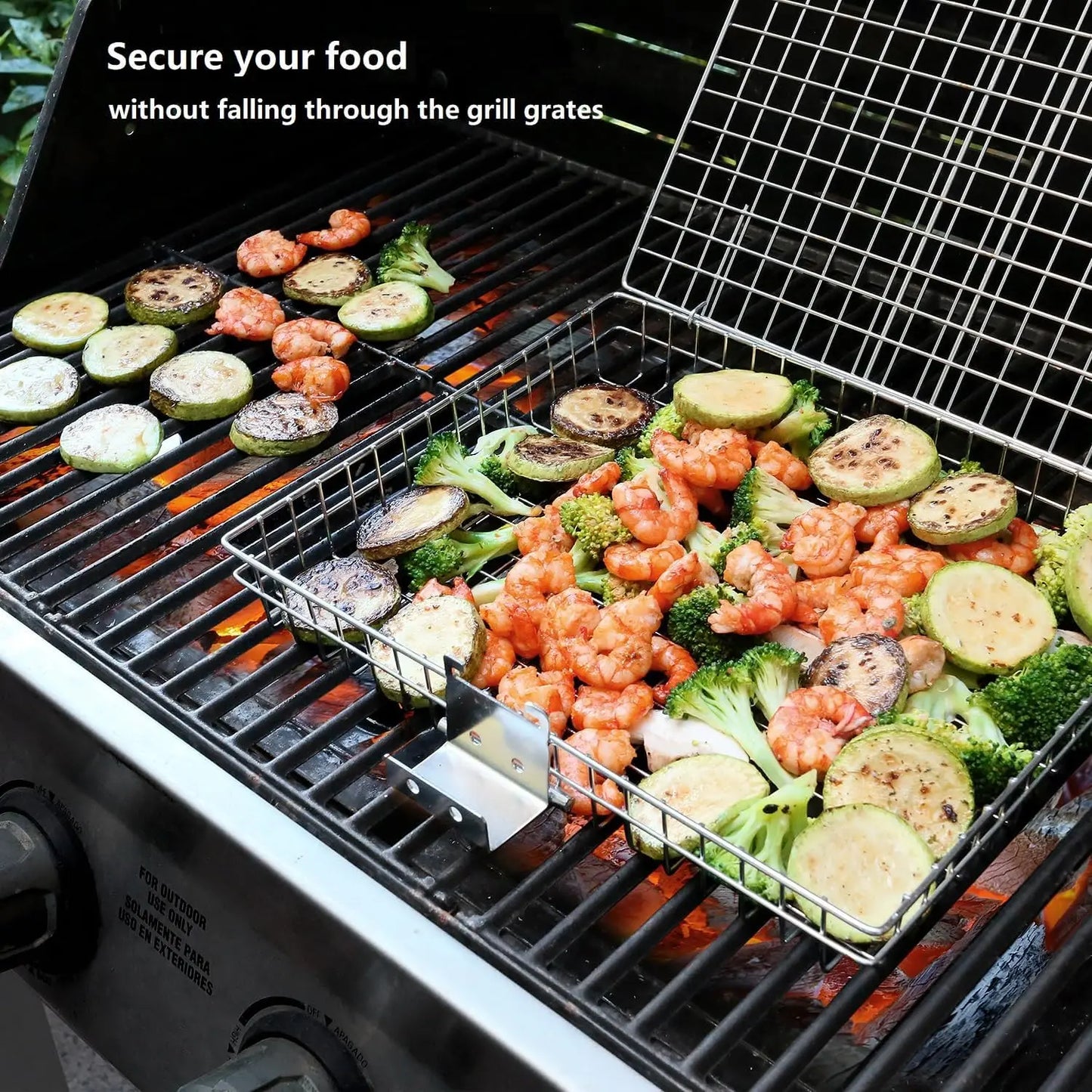 Large BBQ Grill Basket with Removable Handle