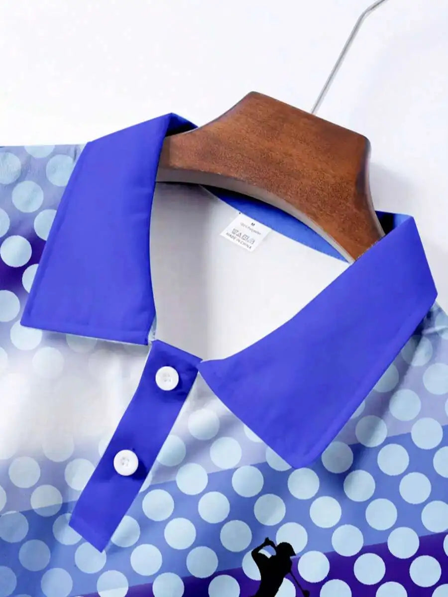 Men's Blue Polka Dot Golf Polo Shirt