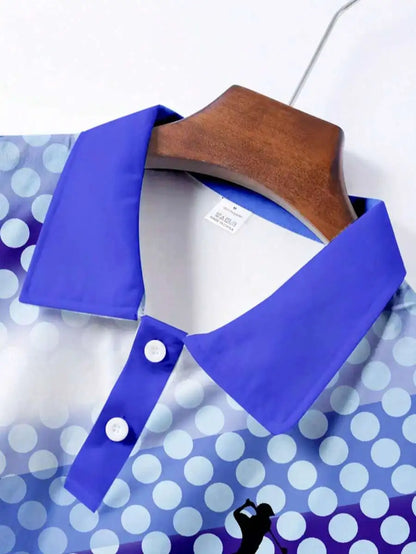 Men's Blue Polka Dot Golf Polo Shirt