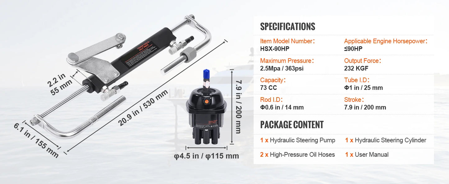 Hydraulic Outboard Steering Kit 90HP/150HP/300HP