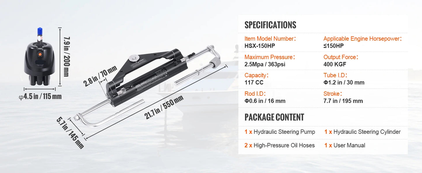 Hydraulic Outboard Steering Kit 90HP/150HP/300HP