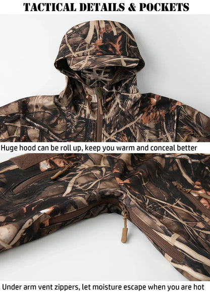Men's Warm Waterproof Silent Camo Hunting Jacket
