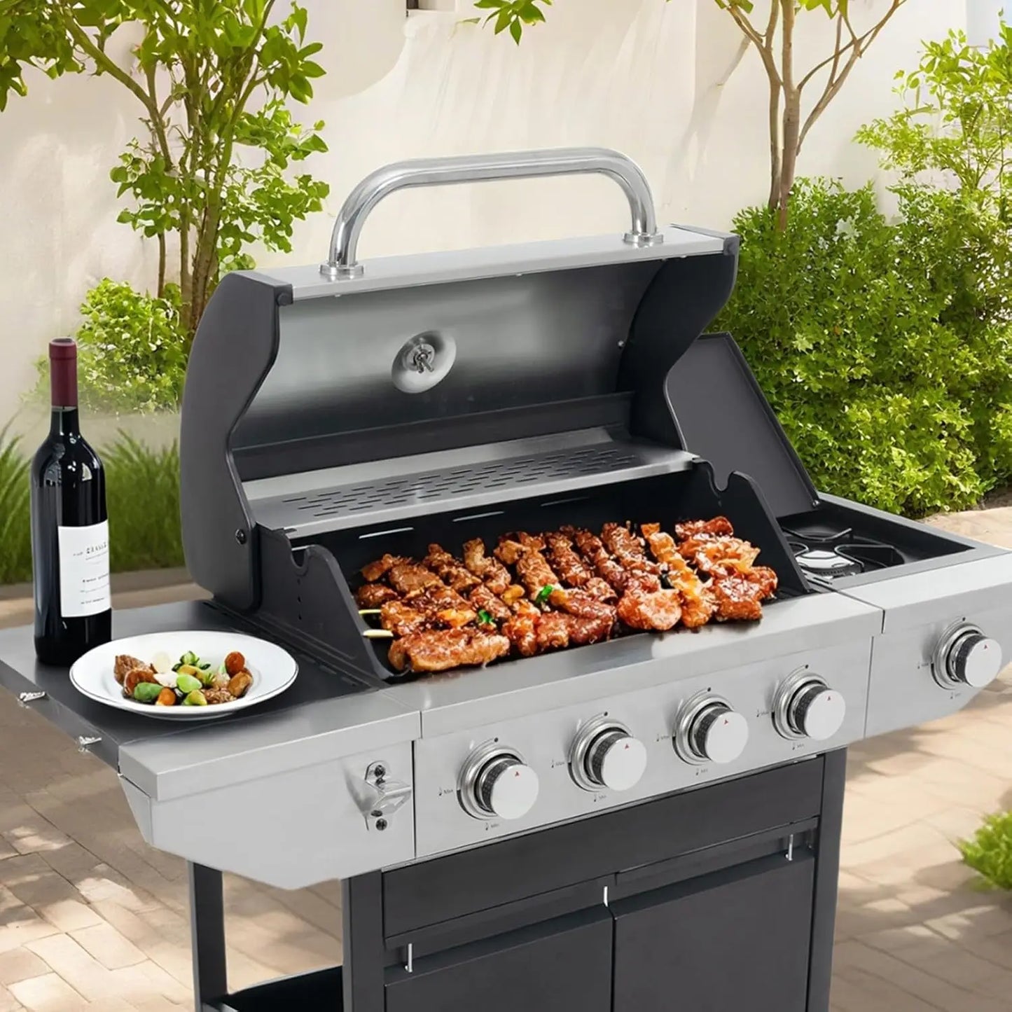 4-Burner Propane BBQ Grill 46,500 BTU with Side Burner,