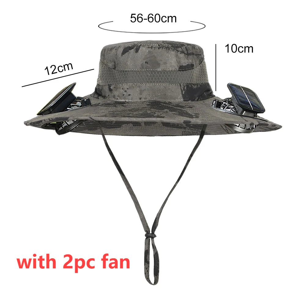 Outdoor Wide Brim Sun Hat With Solar Fan