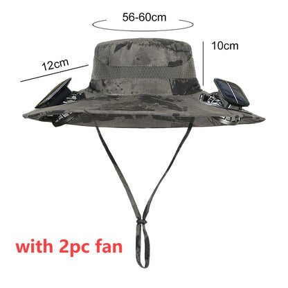Outdoor Wide Brim Sun Hat With Solar Fan