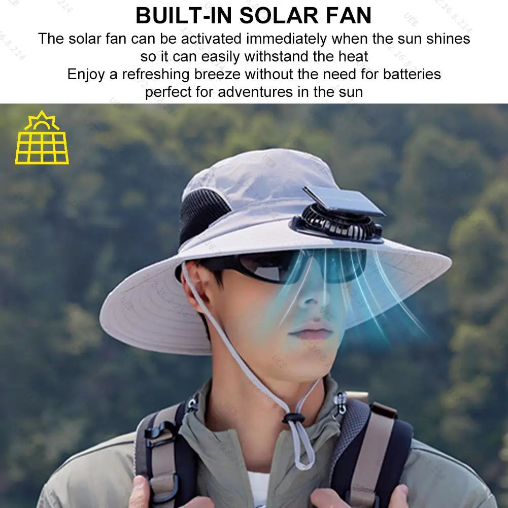 Outdoor Wide Brim Sun Hat With Solar Fan